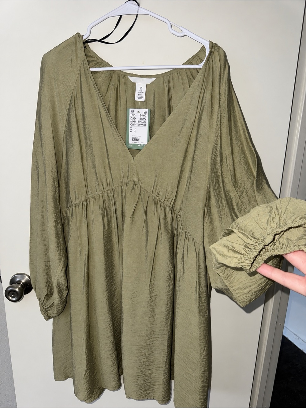 Olive Green V-Neck Women’s Tunic dress